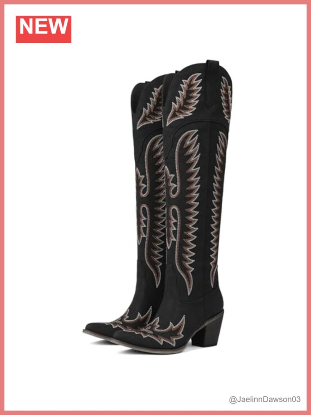 Over the Knee Cowboy Boots Pointed Toe Block Heel Pull-On Tall Western